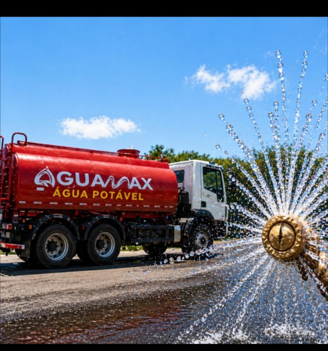 Caminhão pipa Aguamax abastecendo com jato de água potável